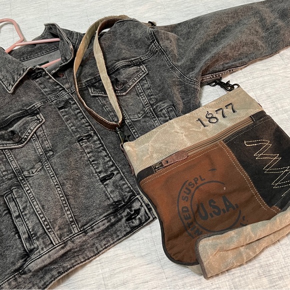 Canvas Shoulder Bag - Brown and Black by Myra Bag - Picture 2 of 11